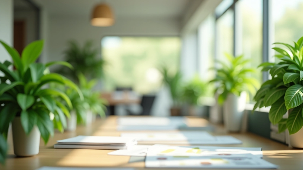 Modernes Büro für nachhaltige Finanzen mit grünen Pflanzen und professioneller Umgebung