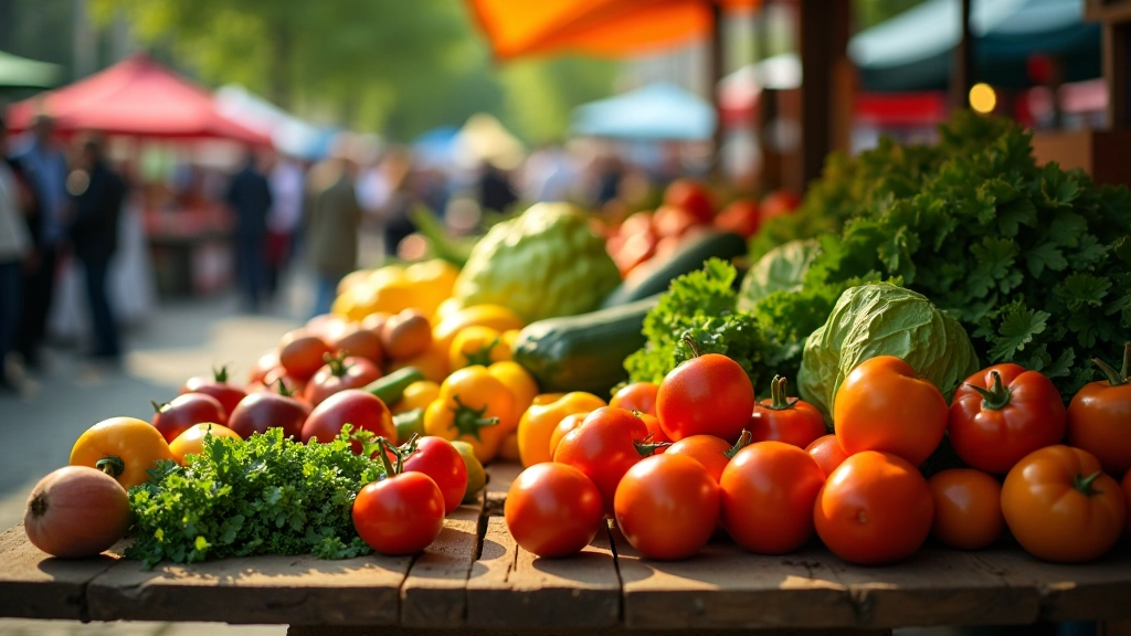 Bio-Wochenmarkt Karlsruhe: Frische Produkte von lokalen Bauern auf grünem Marktstand
