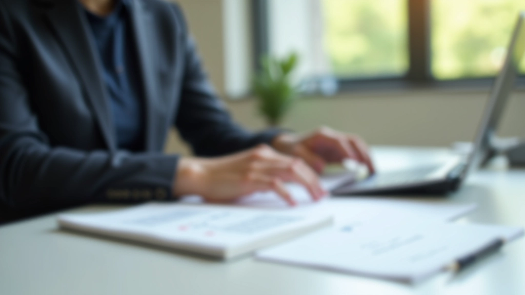 Nachhaltige Geldanlage: Person beim Analysieren von Finanzmetriken mit Taschenrechner und Notizbuch am Schreibtisch