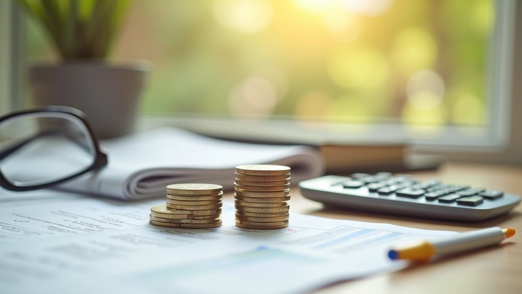 Inflation verstehen: Grafik mit Münzen und Taschenrechner auf finanziellem Hintergrund